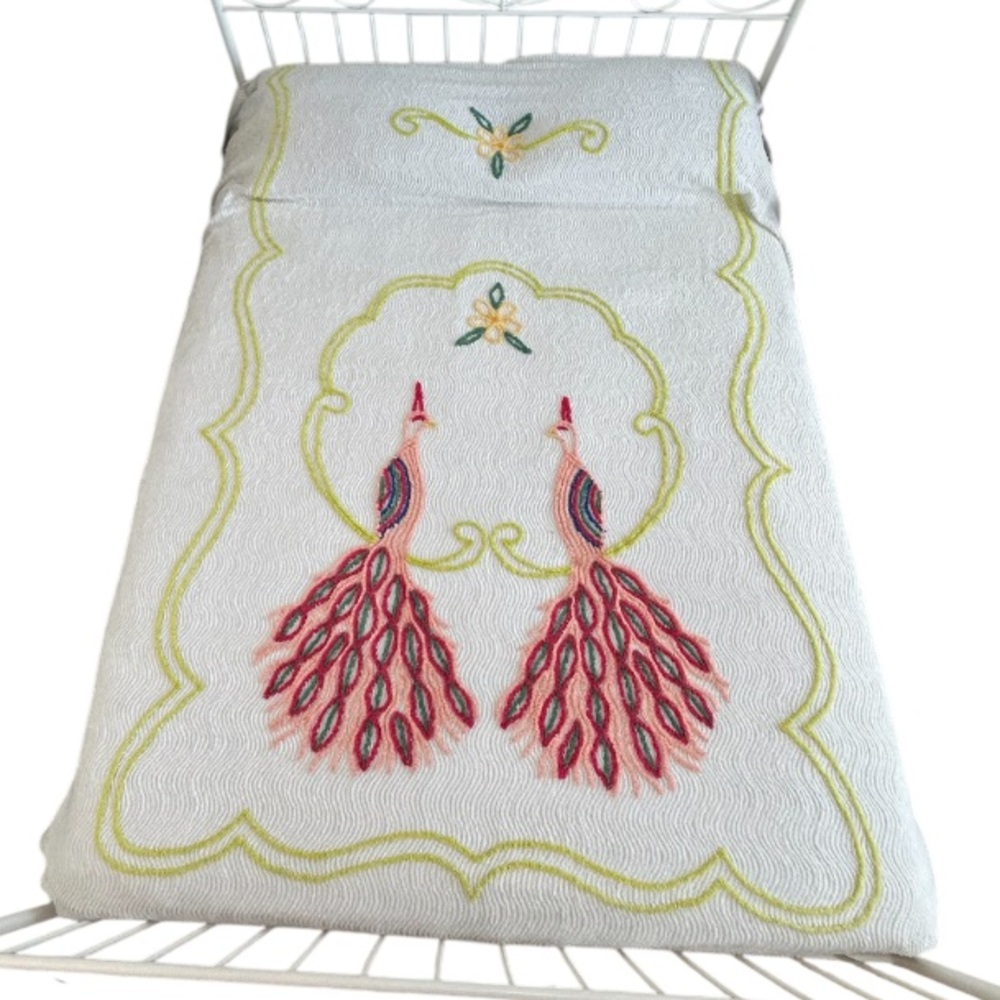Vintage Pink Chenille Double Bird Bedspread